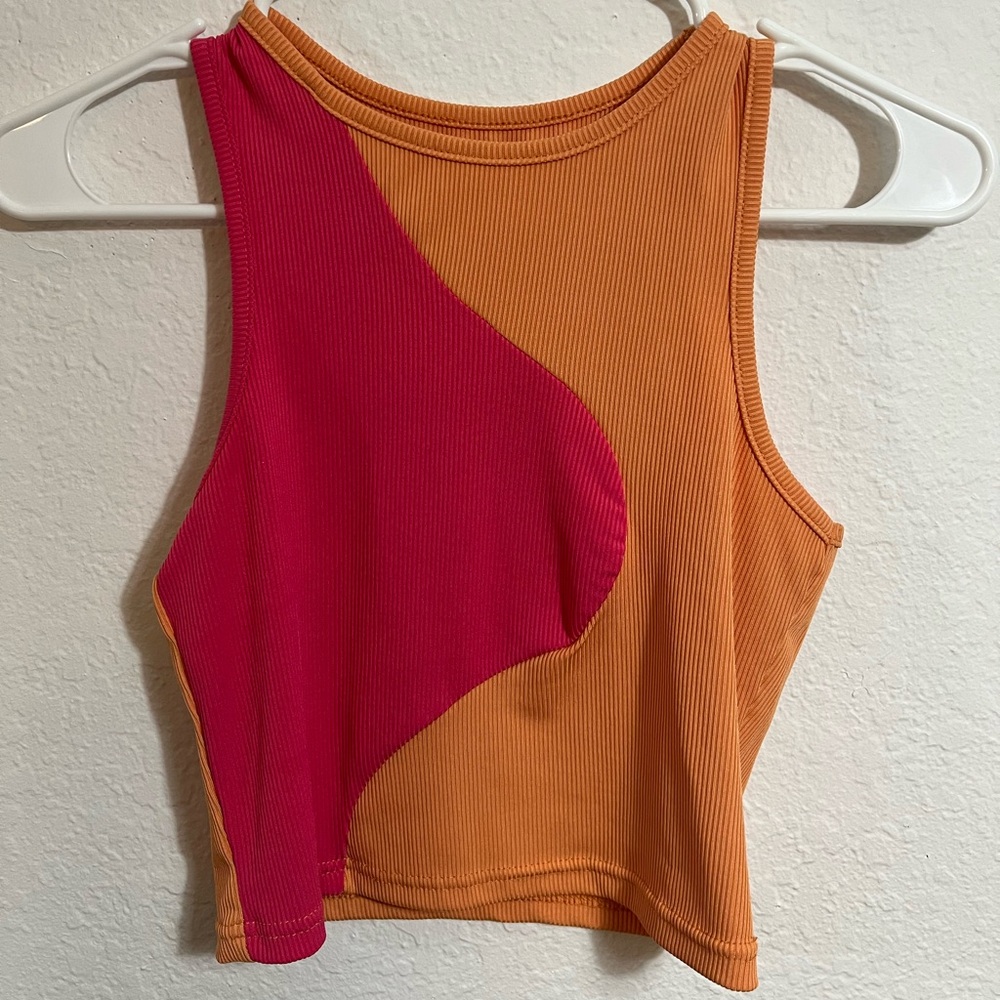 SHEIN Orange and Pink Colorblock Crop Top